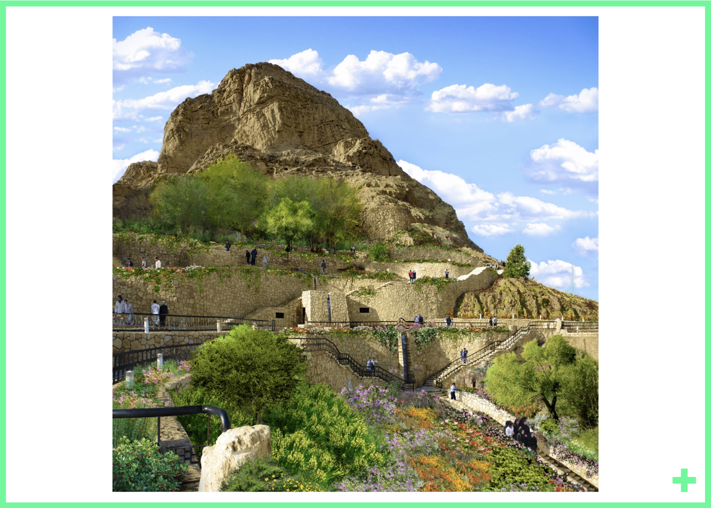 مجموعه گردشگری تاریخی کوه صفه با چشمه‌ها و مسیر آبی تا زاینده‌رود – ۱۳۸۲ + Historical tourism complex on Sofeh Mountain with springs and stream connecting to Zayandeh-Rood – 2003